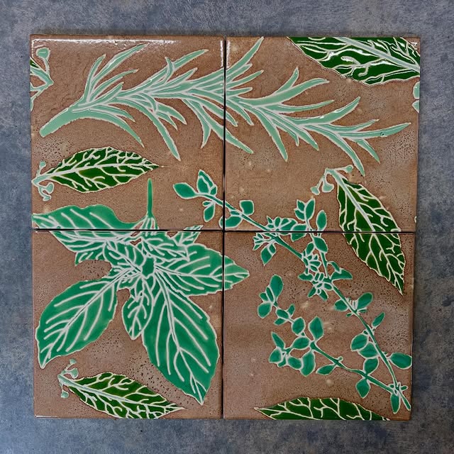 Botanical hand-painted tile set by Emily Flores
